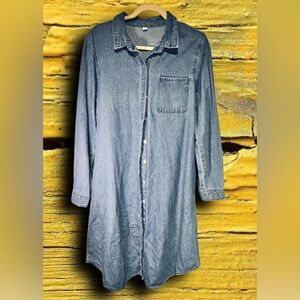 Women’s Denim Long Sleeve Button Down Shirt Dress Size L Casual Vintage